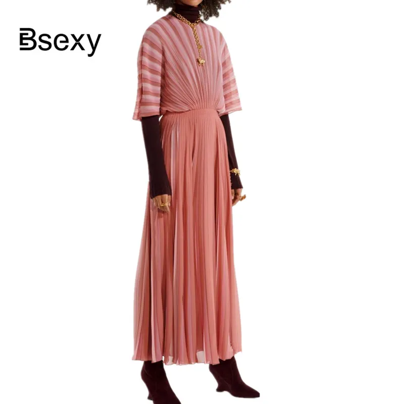 Runway Designer Dress 2019 Summer Women Loose Batwing Sleeve Pink Striped Draped Pleated Long Dress vestidos elegantes largo
Runway Designer Dress 2019 Summer Women Loose Batwing Sleeve Pink Striped Draped Pleated Long Dress vestidos elegantes largo