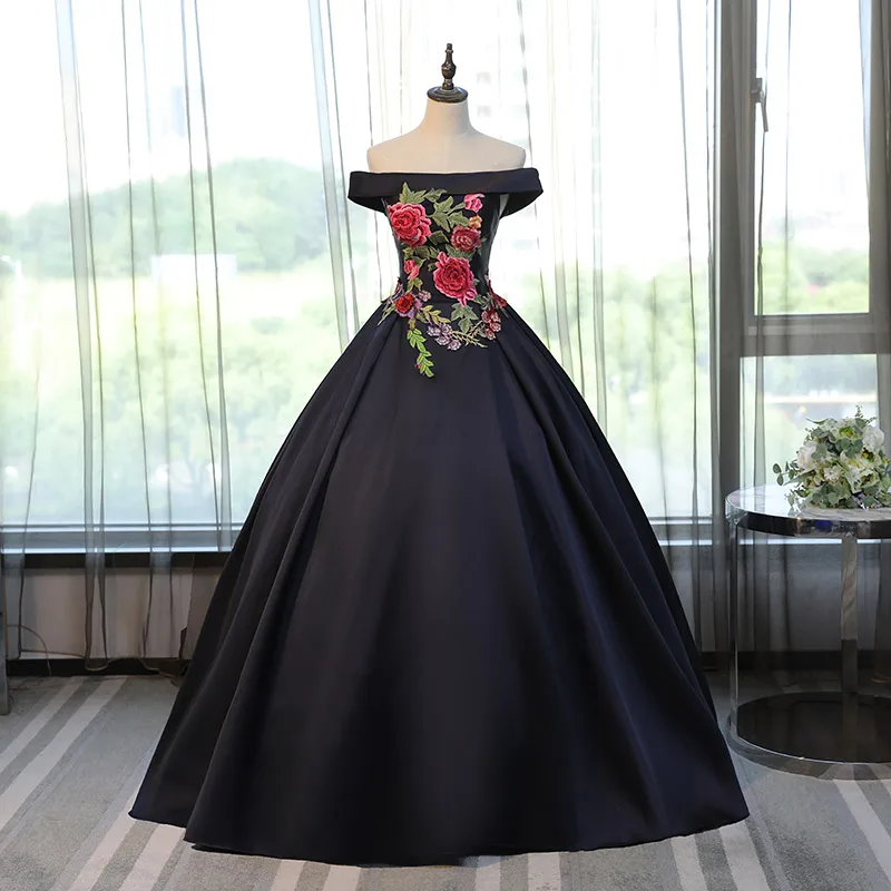 black quinceanera dress with roses