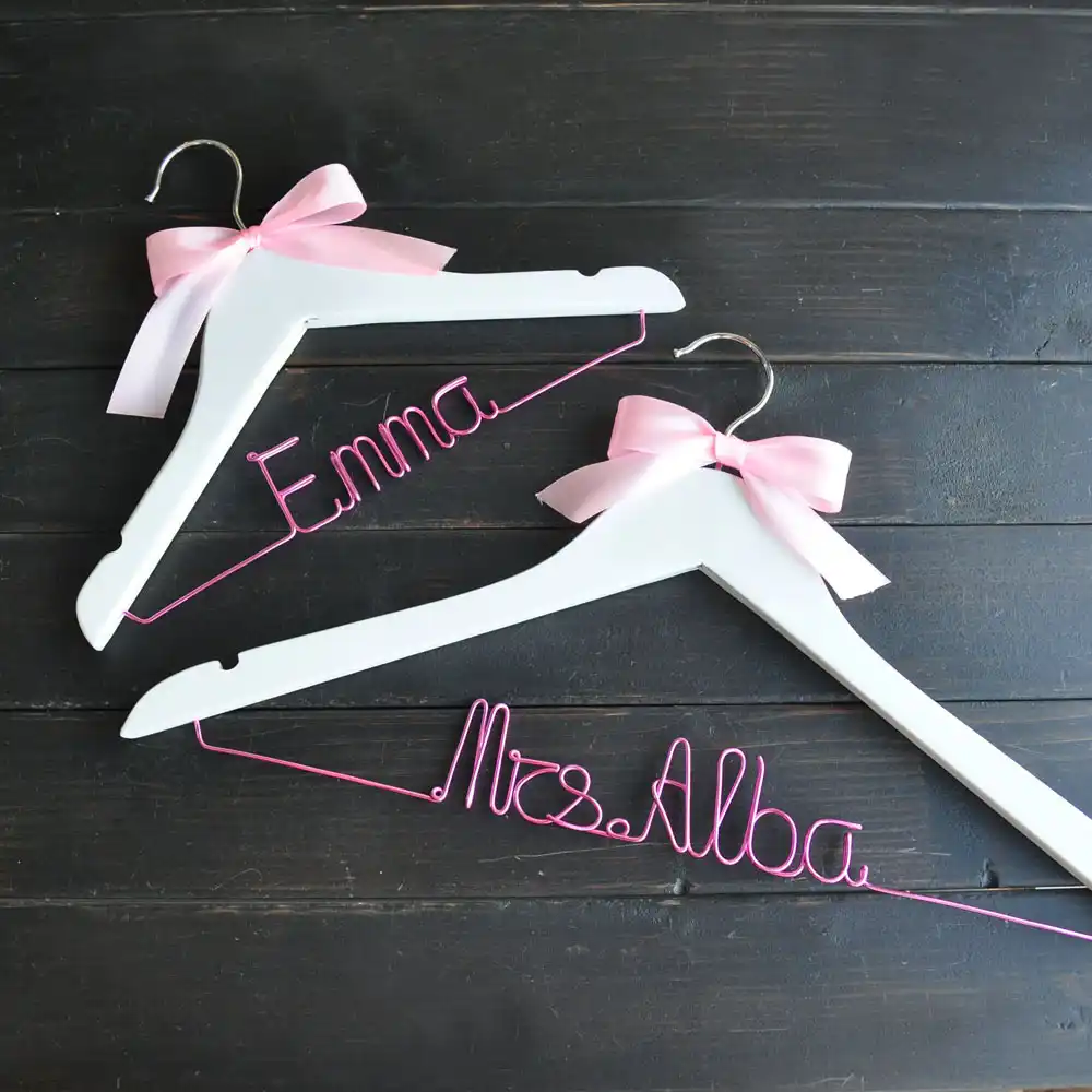 Personalized Wedding Hanger Pink Wire Hanger Wedding Dress Hanger