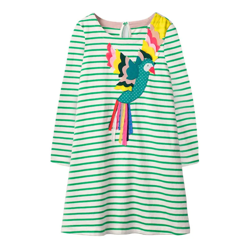 Jumping meters Long sleeve dresses girls clothes applique autumn kids dress for animals unicorn print | Мать и ребенок