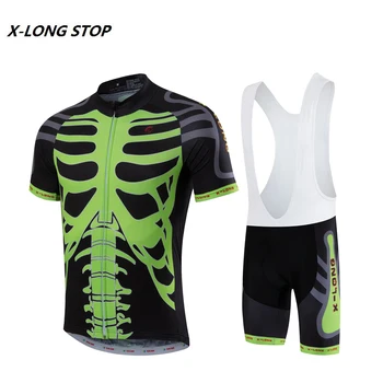 X-LONG STOP Green Skeleton Team Bike Jersey Tops Sportswear Cycling Clothing Bicycle Outdoor Cycle Clothes S,M,L,XL,XXL,XXXL