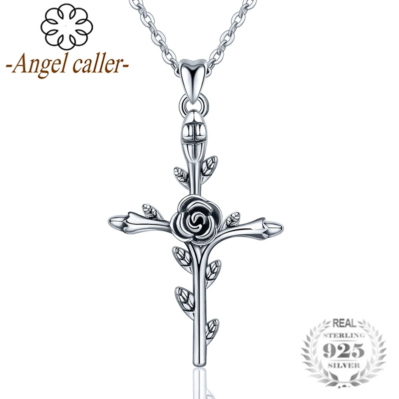 Angel Caller Authentic 925 Sterling Silver Rose Flower Leaf Cross Pendant Necklaces for Women Fine Silver Jewelry Collares
Angel Caller Authentic 925 Sterling Silver Rose Flower Leaf Cross Pendant Necklaces for Women Fine Silver Jewelry Collares