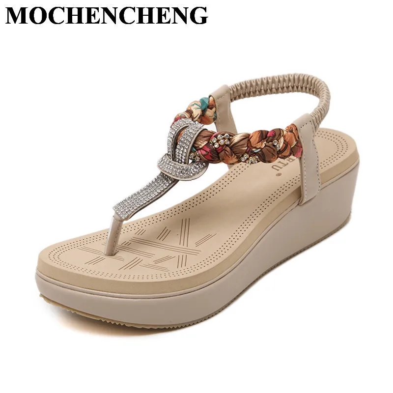 Летняя обувь женские сандалии в богемном этническом стиле на платформе плоской