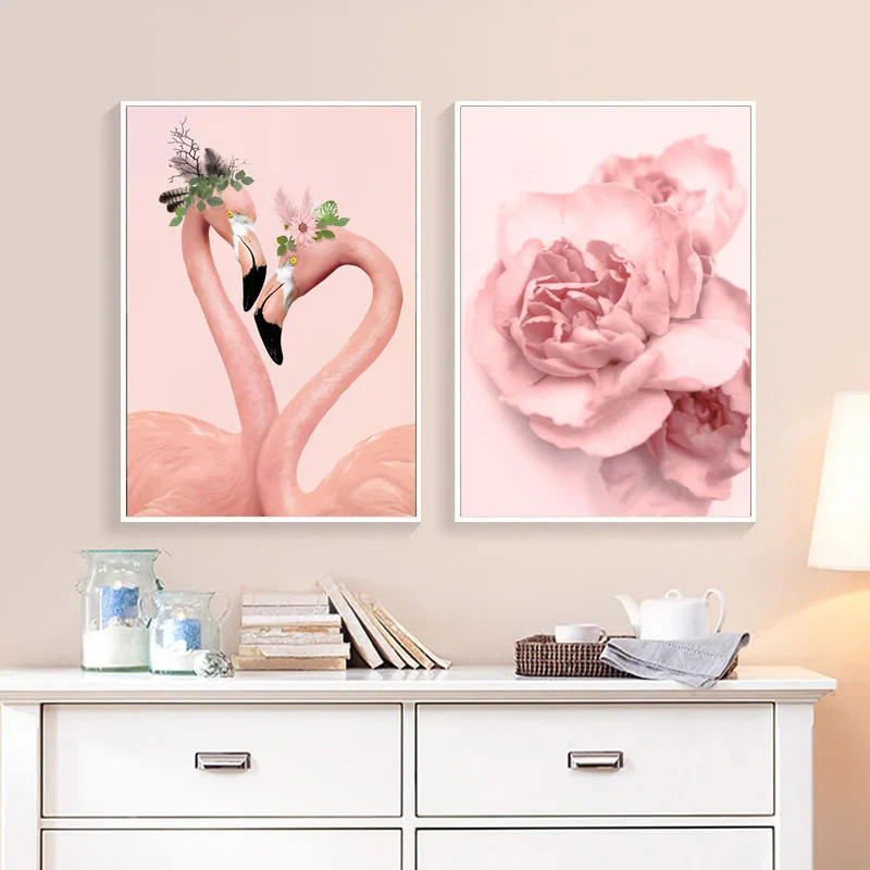 

Pink Flamingo Poster Nordic Decoration Home Pink Flower Posters And Prints Wall Art Canvas Painting Wall Pictures Home Unframed