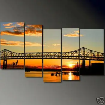 Modern Oil Painting Canvas Wall Art Bridge at Sunset Famous Landscape Pictures Home Decoration 5 panel quadros decorativos
Modern Oil Painting Canvas Wall Art Bridge at Sunset Famous Landscape Pictures Home Decoration 5 panel quadros decorativos