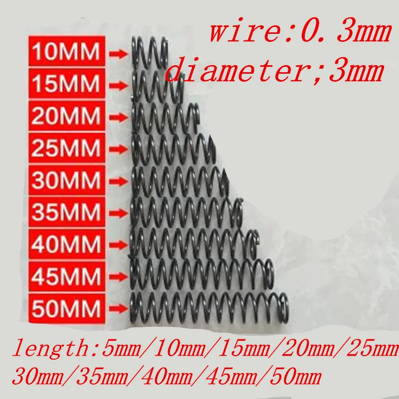 50pcs wire 0.3mm OD=3mm length 5mm to 50mm Small spot spring wire micro spring compression spring pressure spring
50pcs wire 0.3mm OD=3mm length 5mm to 50mm Small spot spring wire micro spring compression spring pressure spring