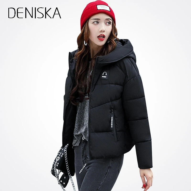DENISKA 2018 Winter Jacket Women Cotton Short New Padded Slim Hooded Warm Parkas Coat Female Autumn Outerwear | Женская одежда