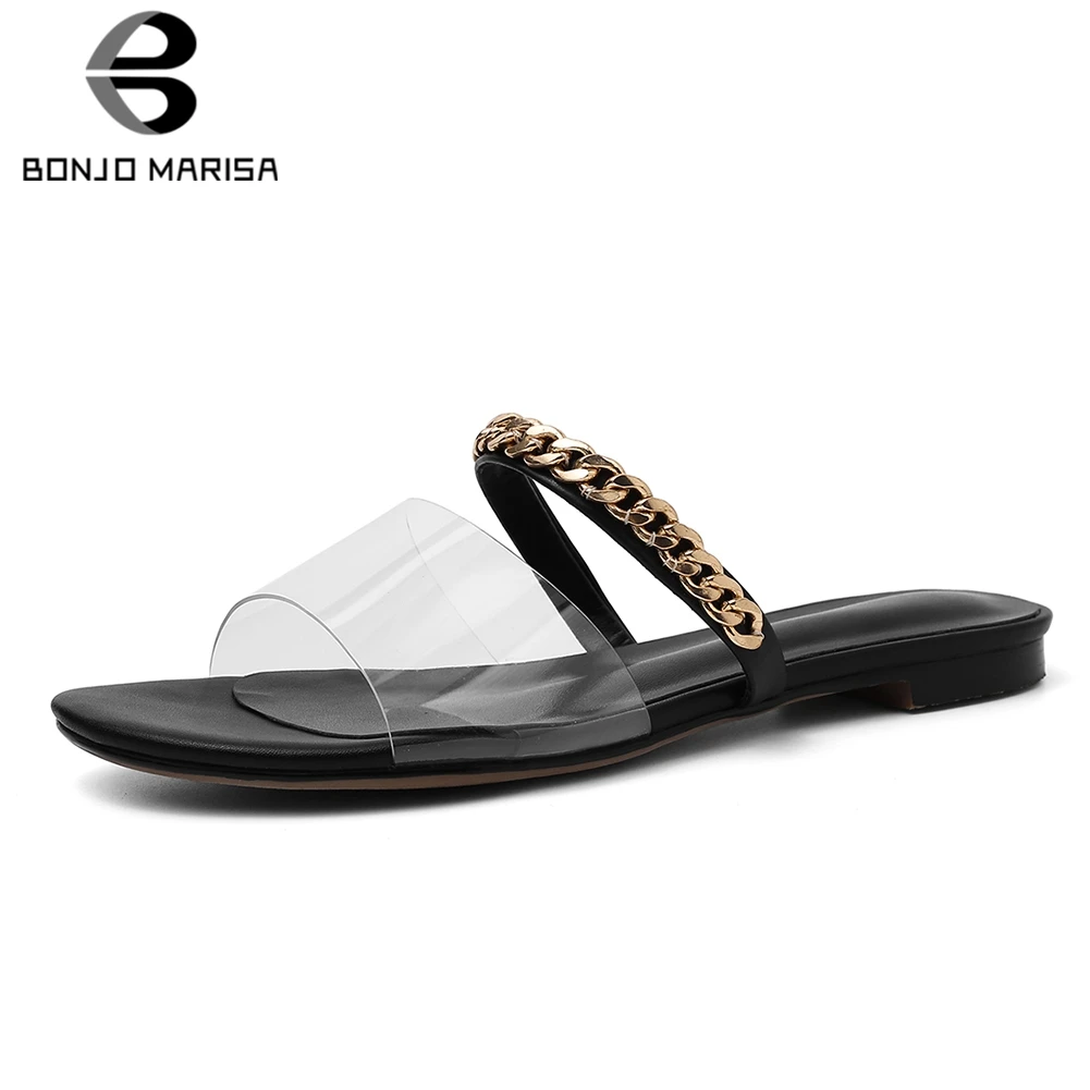 BONJOMARISA 2019 New Fashion Metal Chains Decration Slippers Woman Summer Flat Heels Slippers Casual Women Shoes Woman
BONJOMARISA 2019 New Fashion Metal Chains Decration Slippers Woman Summer Flat Heels Slippers Casual Women Shoes Woman