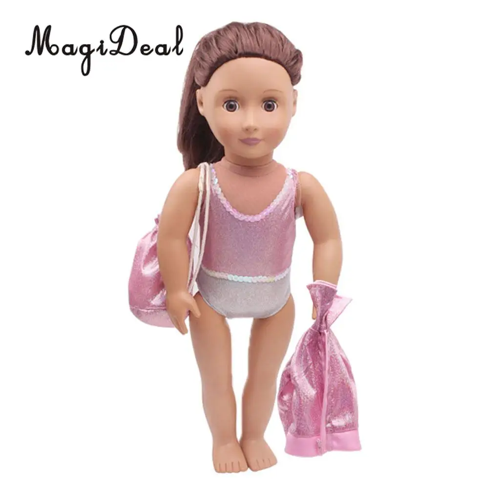 Lovely 18inch Doll Pink Swimsuit Set - Bikini + Coat + Backpack for Doll Accessories