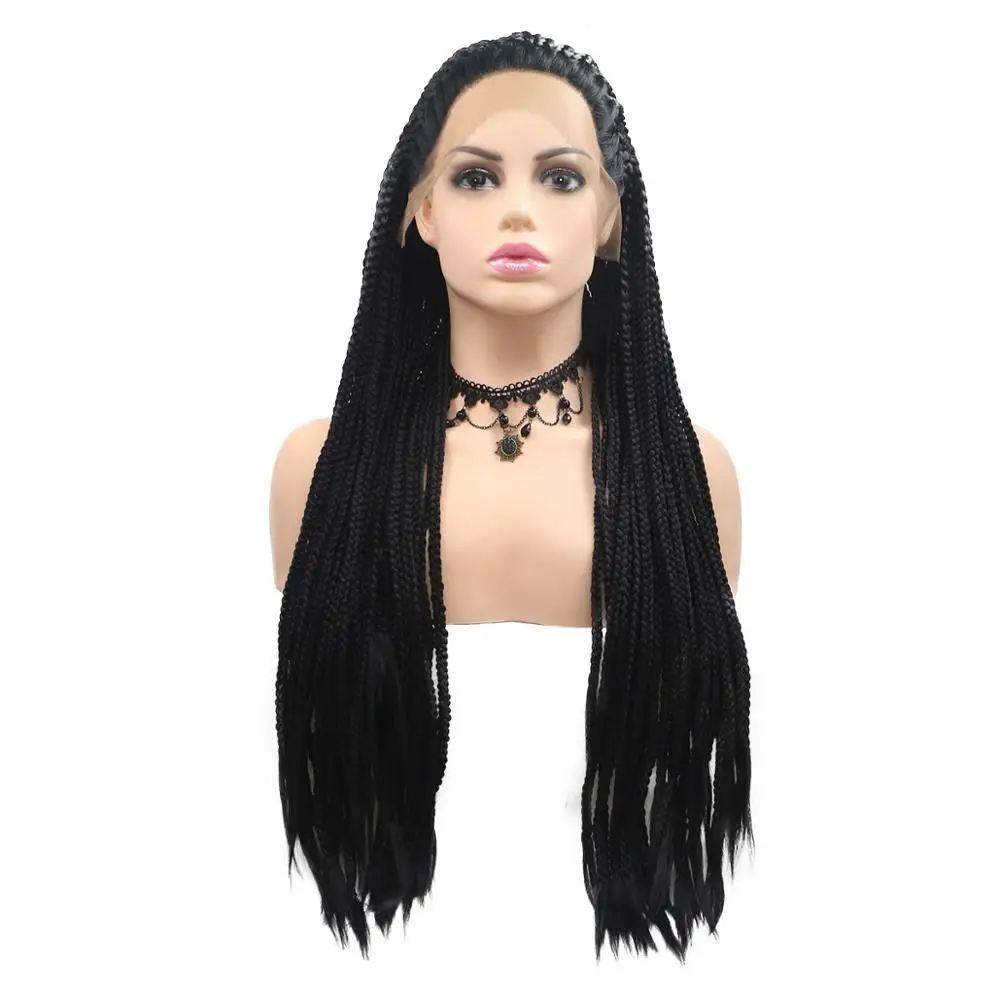 Braided Wigs #1 Jet Black Color Synthetic Lace Front Braided Box Wigs For Women 13X4 You May Heat Resistant Wig 
Braided Wigs #1 Jet Black Color Synthetic Lace Front Braided Box Wigs For Women 13X4 You May Heat Resistant Wig