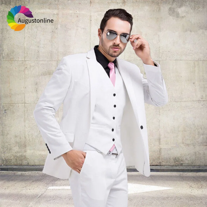White Men Suits For Wedding Black Notched Lapel Groom Tuxedo Slim Fit Best Man Blazer Costume Homme Mariage Jacket+Pants+Vest
White Men Suits For Wedding Black Notched Lapel Groom Tuxedo Slim Fit Best Man Blazer Costume Homme Mariage Jacket+Pants+Vest