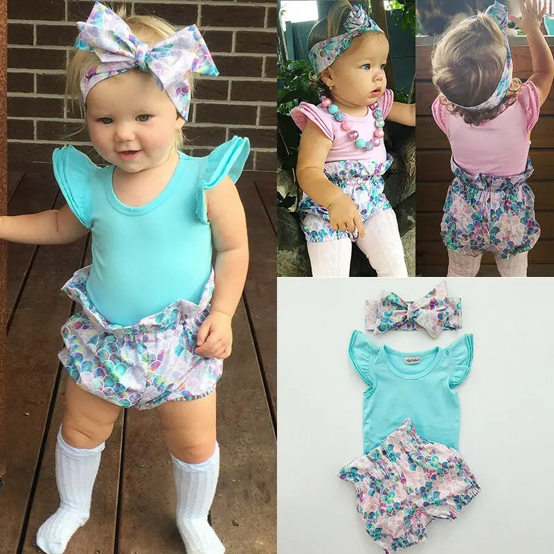 3Pcs Mermaid Baby Girl Clothes Sleeveless Tops Romper+Pants Shorts+Headband Newborn Clothes Outfit Summer Infant Clothing 0-24M
3Pcs Mermaid Baby Girl Clothes Sleeveless Tops Romper+Pants Shorts+Headband Newborn Clothes Outfit Summer Infant Clothing 0-24M