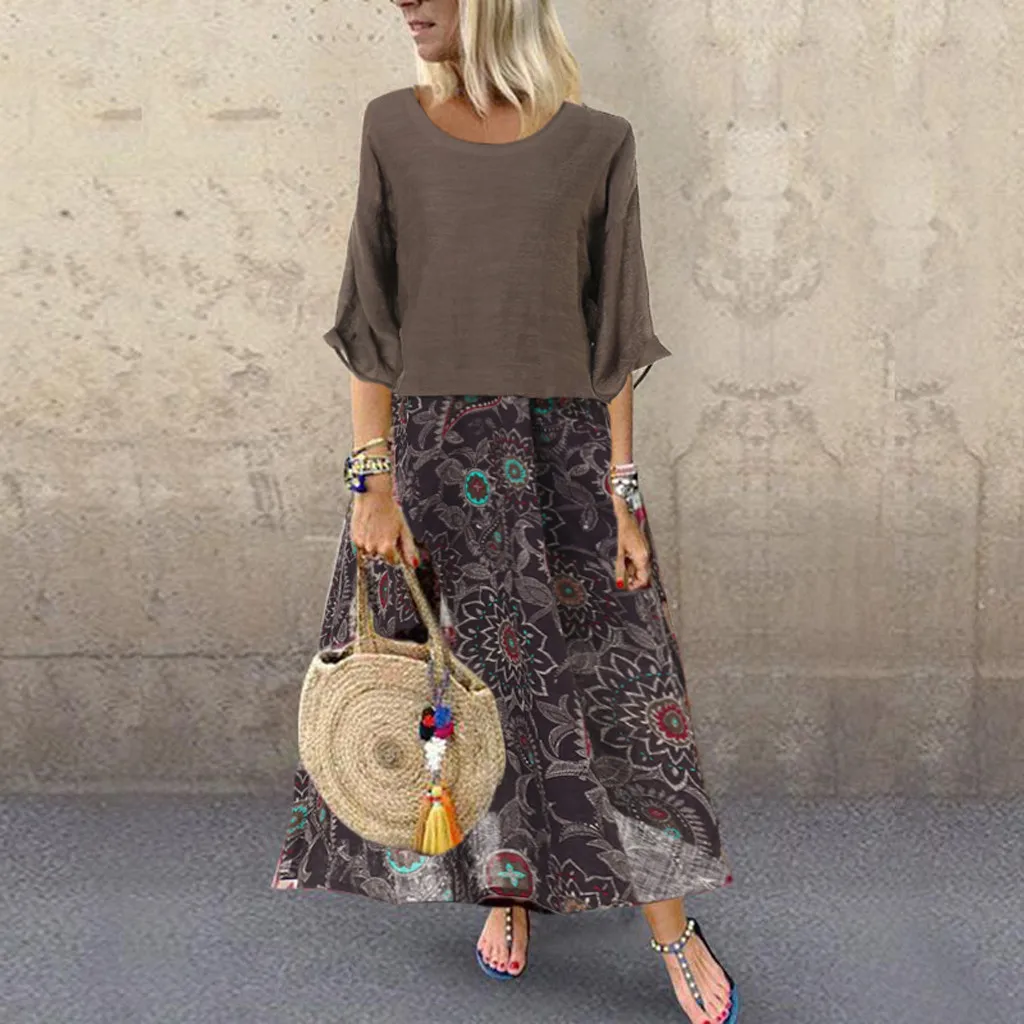 Women Dress Summer 2019 Vintage Loose Three Quarter Sleeve Patchwork Maxi Dress Plus Size Boho Floral Print Long Dress Vestidos
Women Dress Summer 2019 Vintage Loose Three Quarter Sleeve Patchwork Maxi Dress Plus Size Boho Floral Print Long Dress Vestidos