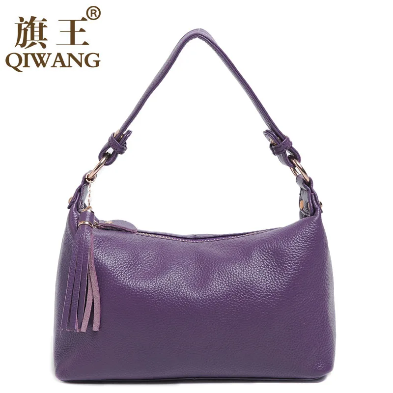 QIWANG Women's Leather Shoulder Bag w/ Tassel
