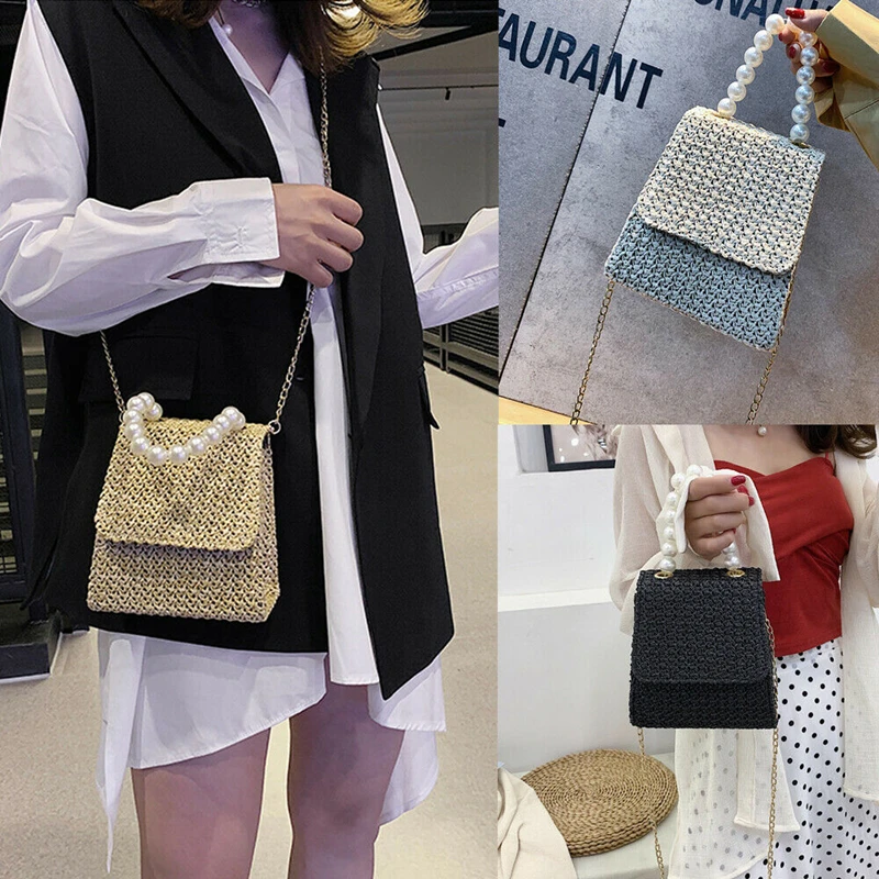 Women Bohemia Vintage Straw Pearl Ins Style Bag Woven Rattan Handbag Chain Crossbody Summer Flap Beach Bags
Women Bohemia Vintage Straw Pearl Ins Style Bag Woven Rattan Handbag Chain Crossbody Summer Flap Beach Bags