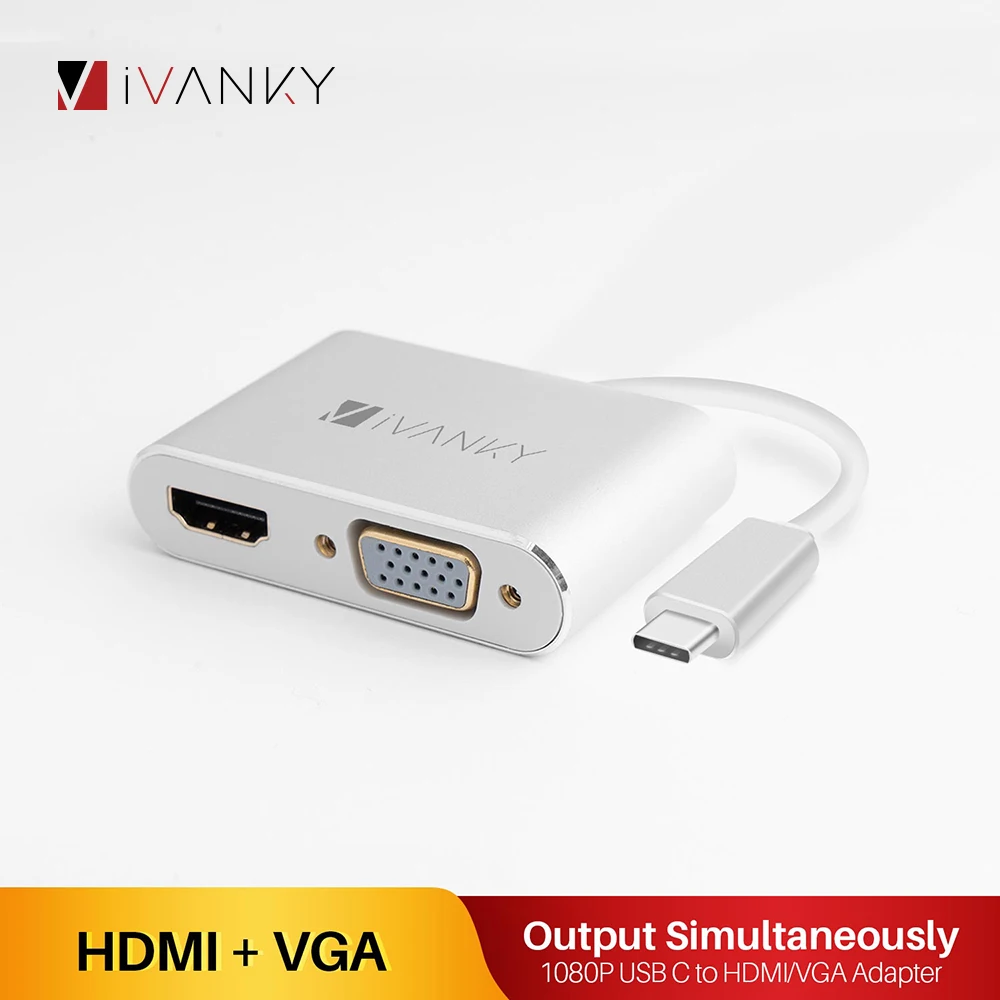 iVANKY 4K@30Hz Type C to HDMI Adapter for Macbook, 1080P@60Hz USB C to VGA Adapter for Samsung S9,Laptop,Projector,Monitor 2in1
iVANKY 4K@30Hz Type C to HDMI Adapter for Macbook, 1080P@60Hz USB C to VGA Adapter for Samsung S9,Laptop,Projector,Monitor 2in1