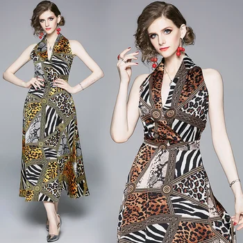 Fashion Designer Runway Summer Women Dress Halter V-Neck Off Shoulder Leopard Printed Dress Sexy Club Party Long Dress Vestidos
Fashion Designer Runway Summer Women Dress Halter V-Neck Off Shoulder Leopard Printed Dress Sexy Club Party Long Dress Vestidos