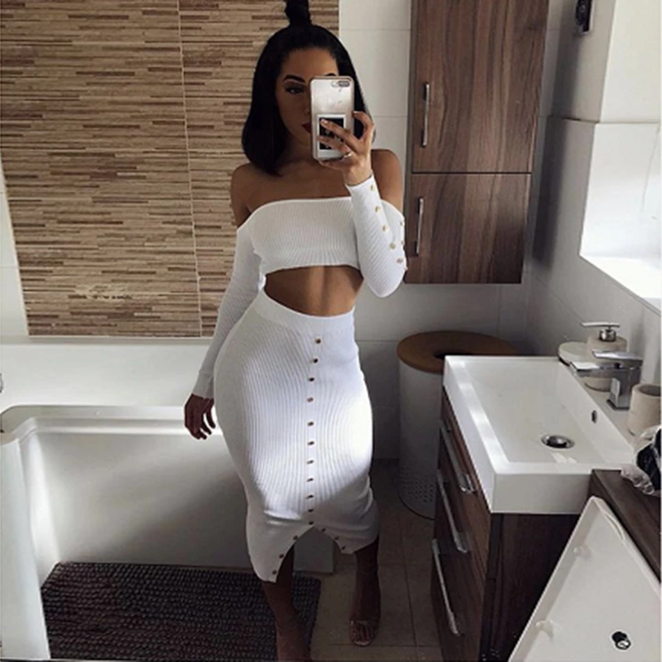 White Sexy Bandage Ladies Set Long Sleeve Off Shoulder Top and Pencil Skirt Two-Piece New Year Party Club Women's Set vestidos
White Sexy Bandage Ladies Set Long Sleeve Off Shoulder Top and Pencil Skirt Two-Piece New Year Party Club Women's Set vestidos