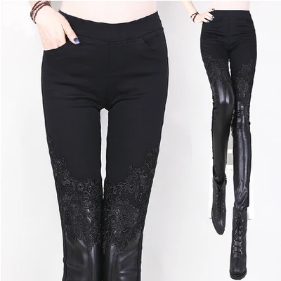 New 2018 Autumn Women Faux Leather Lace Patchwork Legings Fashion Black Slim Pencil Pants Girl calzas leggins
New 2018 Autumn Women Faux Leather Lace Patchwork Legings Fashion Black Slim Pencil Pants Girl calzas leggins
