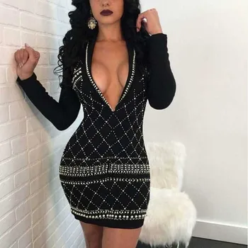 Wholesale 2019 new dress Black long sleeve Beading V-neck Mini sexy luxurious celebrity Cocktail party Dress(H2665)
Wholesale 2019 new dress Black long sleeve Beading V-neck Mini sexy luxurious celebrity Cocktail party Dress(H2665)
