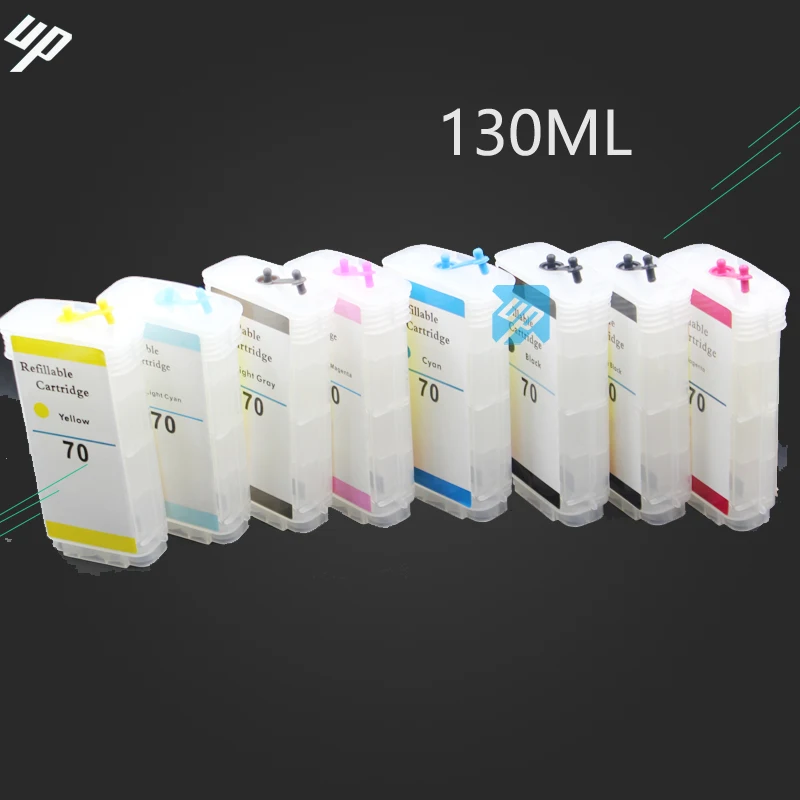 

UP brand 130ml 8PCS empty refillable ink cartridge compatible for HP 70 for HP Z2100 Z5200 DesignJet Fa with ARC chip
