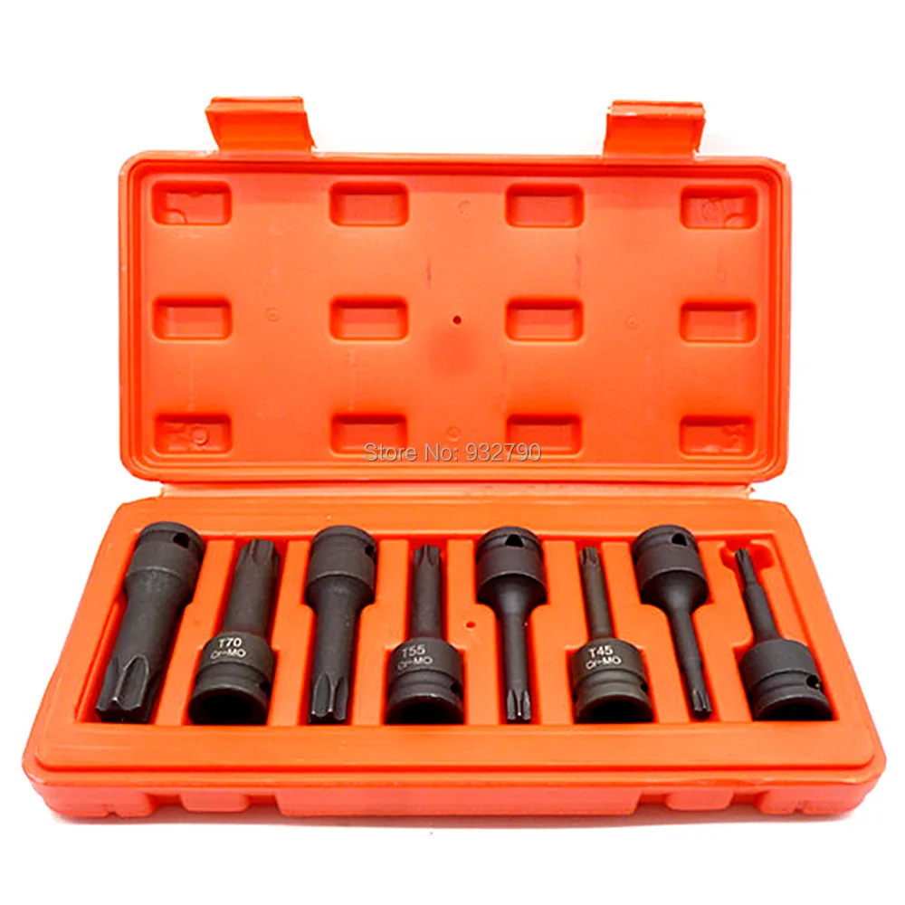 8 Piece Manual Wrenches Impact Spline Bit Socket Set 1/2" Drive 78mm Long Torx Size T30 T40 T45 T50 T55 T60 T70 T80 (T30-T80)
8 Piece Manual Wrenches Impact Spline Bit Socket Set 1/2" Drive 78mm Long Torx Size T30 T40 T45 T50 T55 T60 T70 T80 (T30-T80)