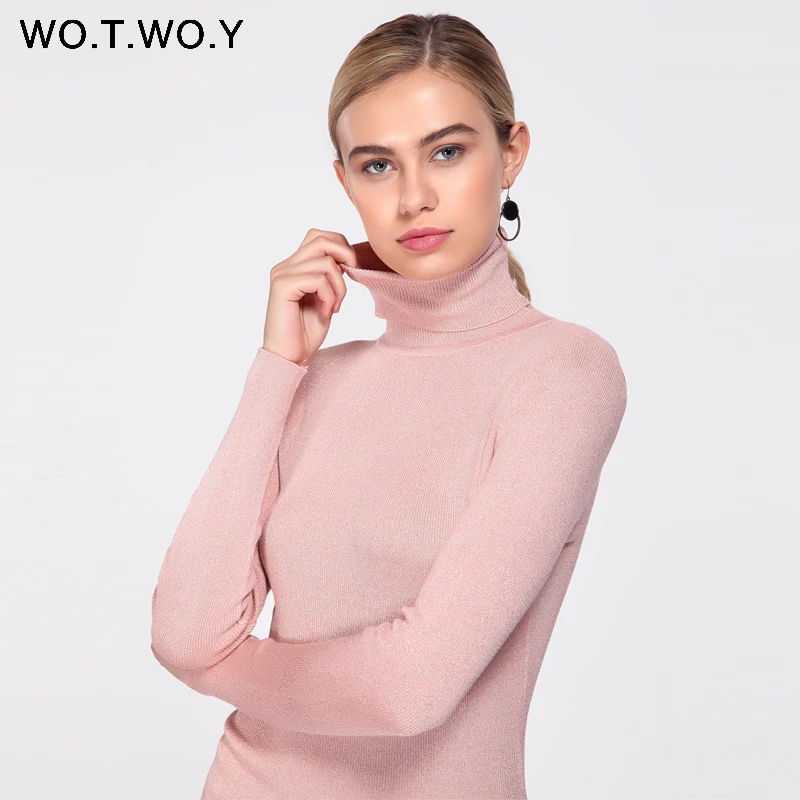WOTWOY Shiny Sequins Women Turtleneck Pullovers Sweater Long Sleeve 2017 Womens Knitted Sweaters Solid Autumn Winter Jumper New
WOTWOY Shiny Sequins Women Turtleneck Pullovers Sweater Long Sleeve 2017 Womens Knitted Sweaters Solid Autumn Winter Jumper New