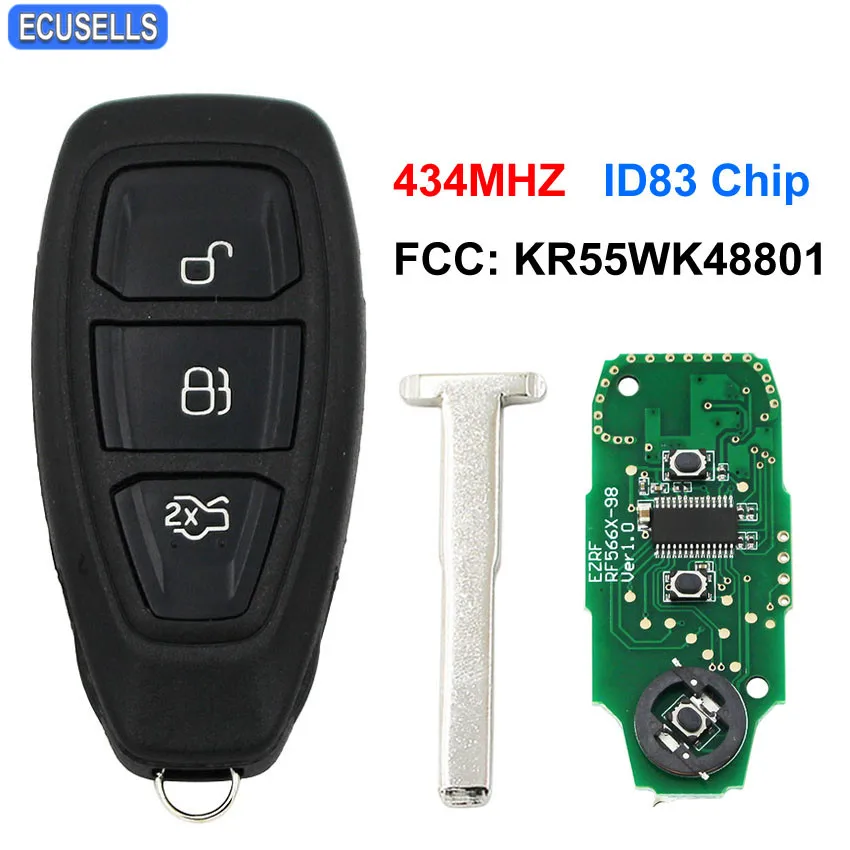 Intelligent Remote Smart Car Key 434MHz ID83 Chip FCC ID: KR55WK48801 for Ford Focus C-Max Mondeo Kuga Fiesta with Uncut Blade
Intelligent Remote Smart Car Key 434MHz ID83 Chip FCC ID: KR55WK48801 for Ford Focus C-Max Mondeo Kuga Fiesta with Uncut Blade