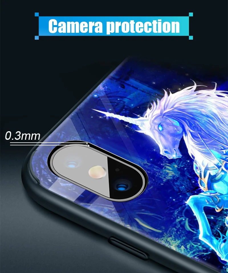 Hisomone Luminous Glass Case For iPhone Xs Max Xr X Luxury Animal Silicone Edge Case For iPhone 6 6S 7 8 Plus Phone Back Cover
