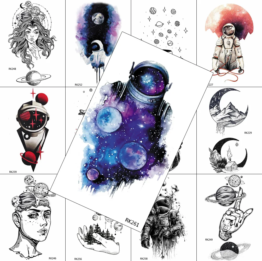 Watercolor Astronaut Planets Moon Temporary Tattoos Fake Body Art Legs Arm Tattoos Paper For Men Women Realistic Sheets Sticker
Watercolor Astronaut Planets Moon Temporary Tattoos Fake Body Art Legs Arm Tattoos Paper For Men Women Realistic Sheets Sticker