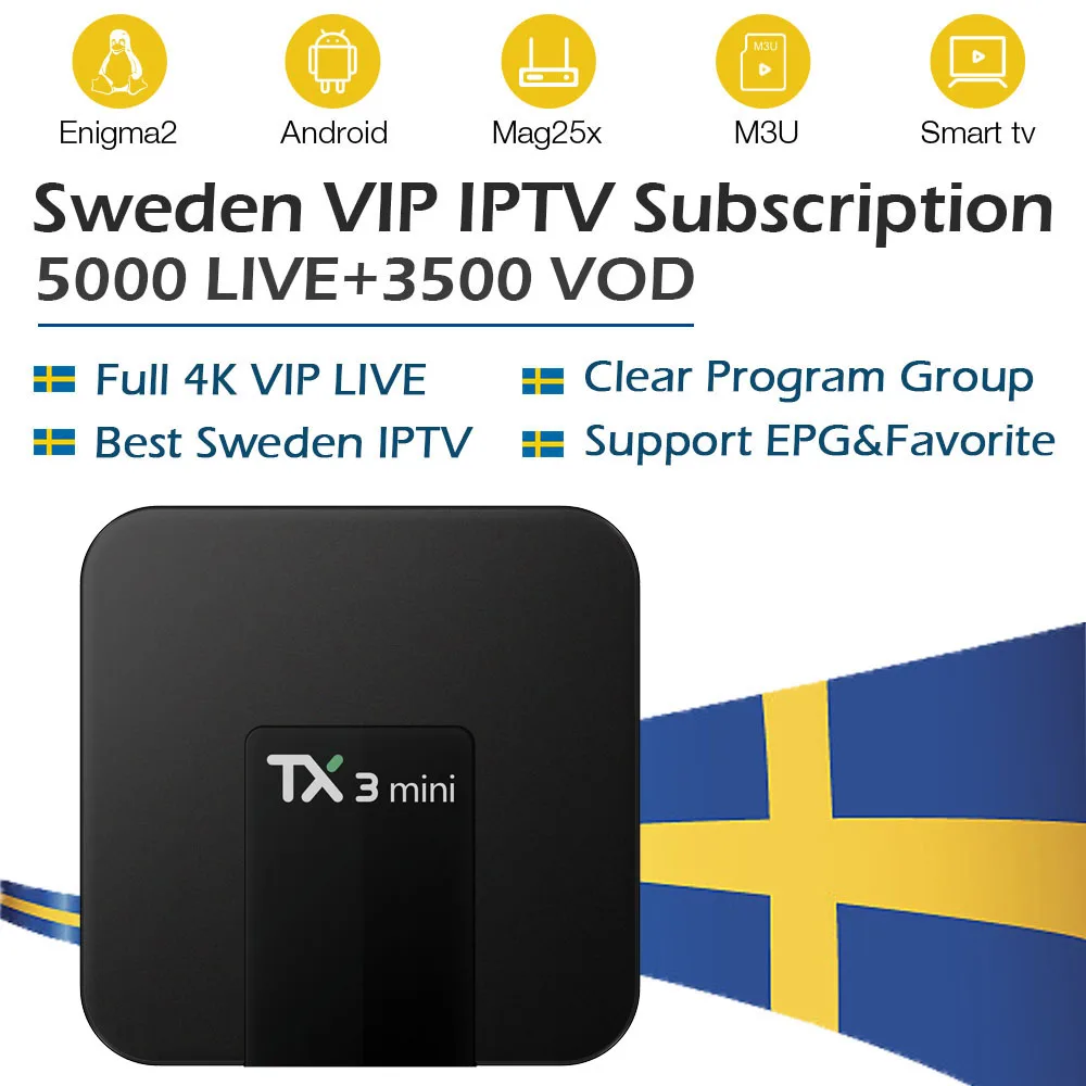 Sweden IPTV TX3Mini 16g rom Android TV Box 7.1+Nordic Russian Spain Germany Arabic iptv Smart TV Box 5000 vip live free vod
Sweden IPTV TX3Mini 16g rom Android TV Box 7.1+Nordic Russian Spain Germany Arabic iptv Smart TV Box 5000 vip live free vod