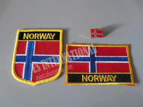 National Flag Embroidery Patches and Metal Flag Lapel Pin NORWAY