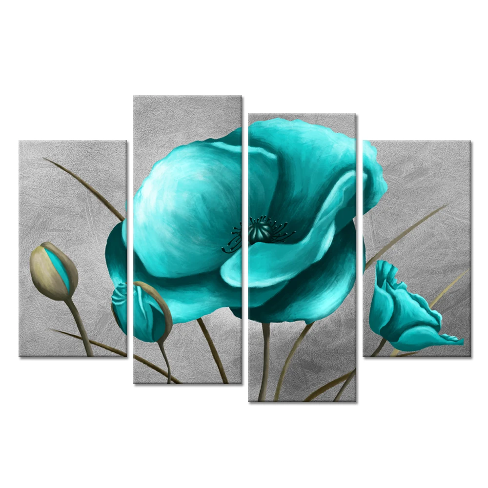4 Panel Flower Wall Art Canvas Print Teal Blue Poppy Still Life Floral Painting on Grey Background For Modern Home Decoration
4 Panel Flower Wall Art Canvas Print Teal Blue Poppy Still Life Floral Painting on Grey Background For Modern Home Decoration