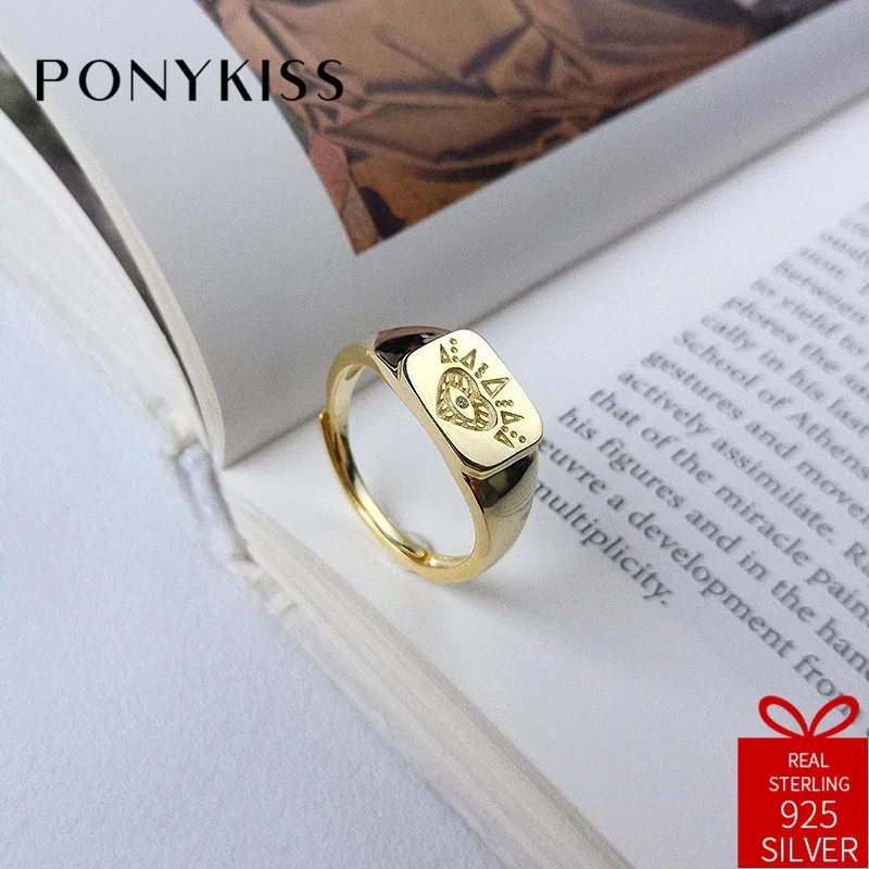 PONYKISS Vintage S925 Sterling Silver Chic Zircon Totem Heart Adjustable Opening Ring Jewelry Women Party Birthday Fine Gift
PONYKISS Vintage S925 Sterling Silver Chic Zircon Totem Heart Adjustable Opening Ring Jewelry Women Party Birthday Fine Gift