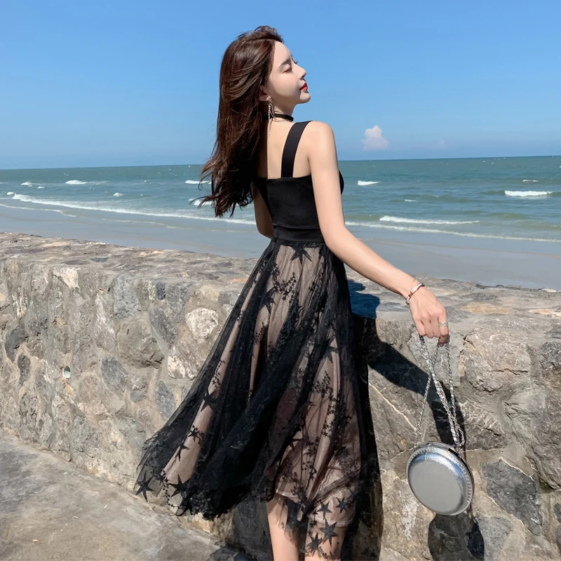 New Summer Women Sexy Club Black Dress Patchwork Mesh Stars Sleeveless Midi Dresses Spaghetti Strap V-neck Tulle Female Dress
New Summer Women Sexy Club Black Dress Patchwork Mesh Stars Sleeveless Midi Dresses Spaghetti Strap V-neck Tulle Female Dress