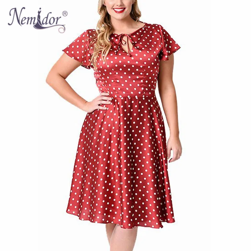Nemidor Women Casual Plus Size 1950s Midi Swing Dress Short Sleeve O-neck Polka Dot Retro Summer A-line Dress
Nemidor Women Casual Plus Size 1950s Midi Swing Dress Short Sleeve O-neck Polka Dot Retro Summer A-line Dress