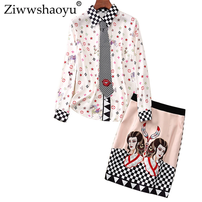 Ziwwshaoyu Fashion Print Sets Turn-down Collar Sequined shirt+ character Embroidery Skirt Slim Sets Summer new women's
Ziwwshaoyu Fashion Print Sets Turn-down Collar Sequined shirt+ character Embroidery Skirt Slim Sets Summer new women's