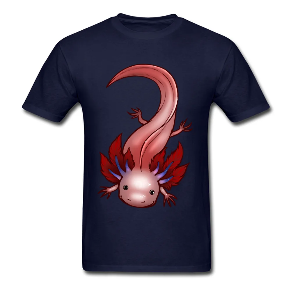 Blue Gilled Leucistic Axolotl Company Student Top T-shirts Round Collar Short Sleeve 100% Cotton Tops T Shirt Europe T Shirts Blue Gilled Leucistic Axolotl navy