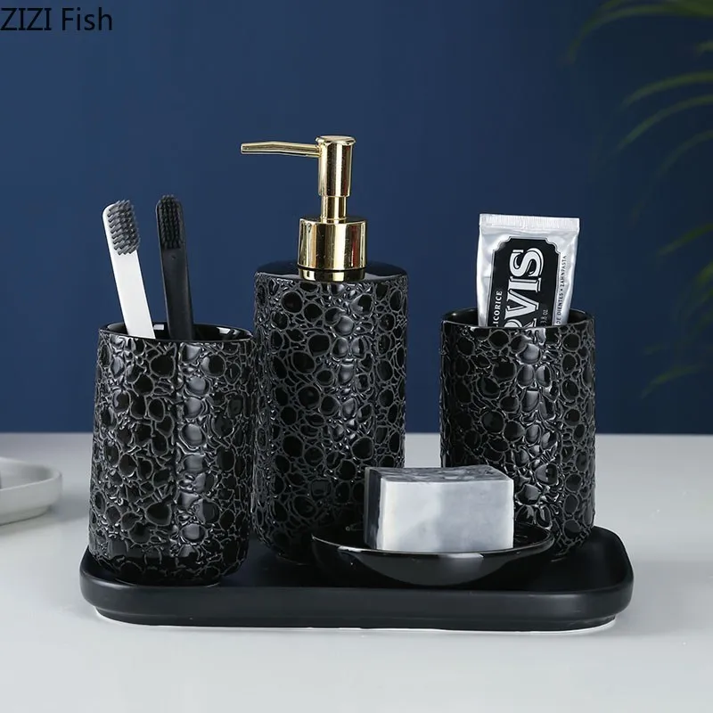 Nordic Style Black Ceramics Bathroom Set 4/5 Piece Set High-end Mouth Cup Wash Creative Bathroom Kit
Nordic Style Black Ceramics Bathroom Set 4/5 Piece Set High-end Mouth Cup Wash Creative Bathroom Kit
