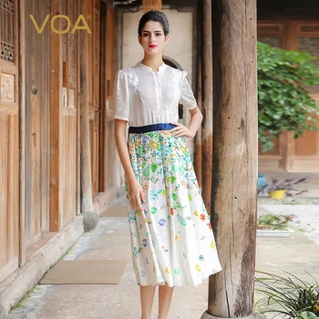VOA Silk Jacquard High Waist Korean Dress Women Pleated Long Shirt Dresses White Printed Half Sleeve Plus Size Fall Casual A7583
VOA Silk Jacquard High Waist Korean Dress Women Pleated Long Shirt Dresses White Printed Half Sleeve Plus Size Fall Casual A7583