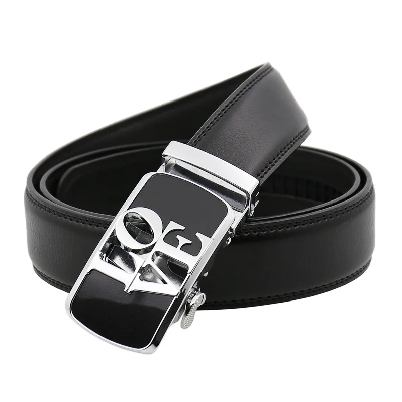 Romantico Mens Fashion Automatic Buckle Leather Luxury Man cinturones hombre Black white Belt Alloy buckle Belts for Men,white,125cm