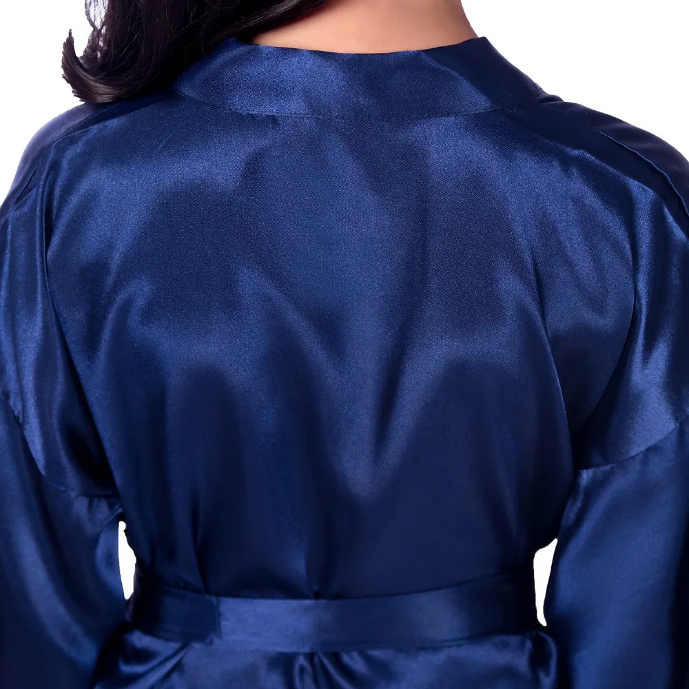 Темно Синие пижамы для детей летние шелковые японские кимоно одноцветные халаты