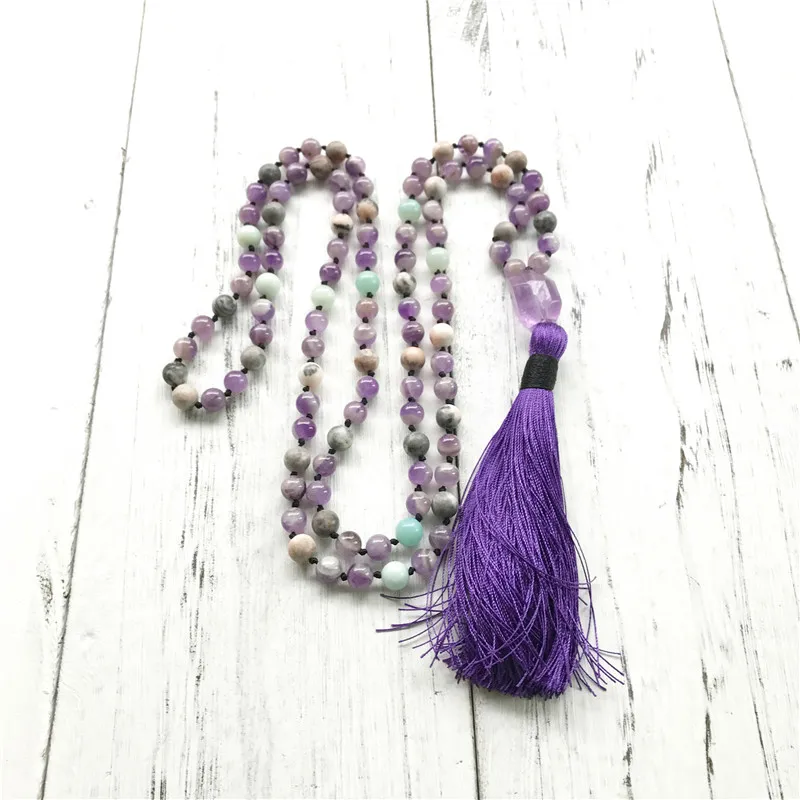 108 Mala Beads Necklace Amethysts & Amazonite Necklace Hand Knotted Necklaces Tassel Necklaces Prayer Meditation Mala Best Gift
108 Mala Beads Necklace Amethysts & Amazonite Necklace Hand Knotted Necklaces Tassel Necklaces Prayer Meditation Mala Best Gift
