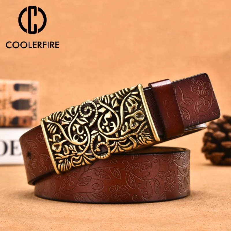 COOLERFIRE Genuine Cowskin Leather Belts For Women Carved Design Retro Metal Women Strap Female High Quality Belts LB015
COOLERFIRE Genuine Cowskin Leather Belts For Women Carved Design Retro Metal Women Strap Female High Quality Belts LB015