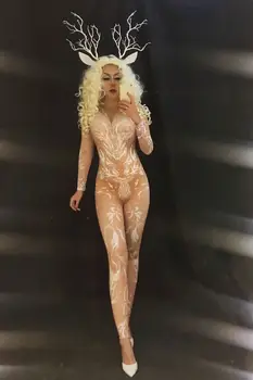 Stretch Nude Deer Pattern Jumpsuit Long Sleeves Bodysuit Performance Party Celebrate Luxurious Costume Dance Clothing Dj Costume
Stretch Nude Deer Pattern Jumpsuit Long Sleeves Bodysuit Performance Party Celebrate Luxurious Costume Dance Clothing Dj Costume