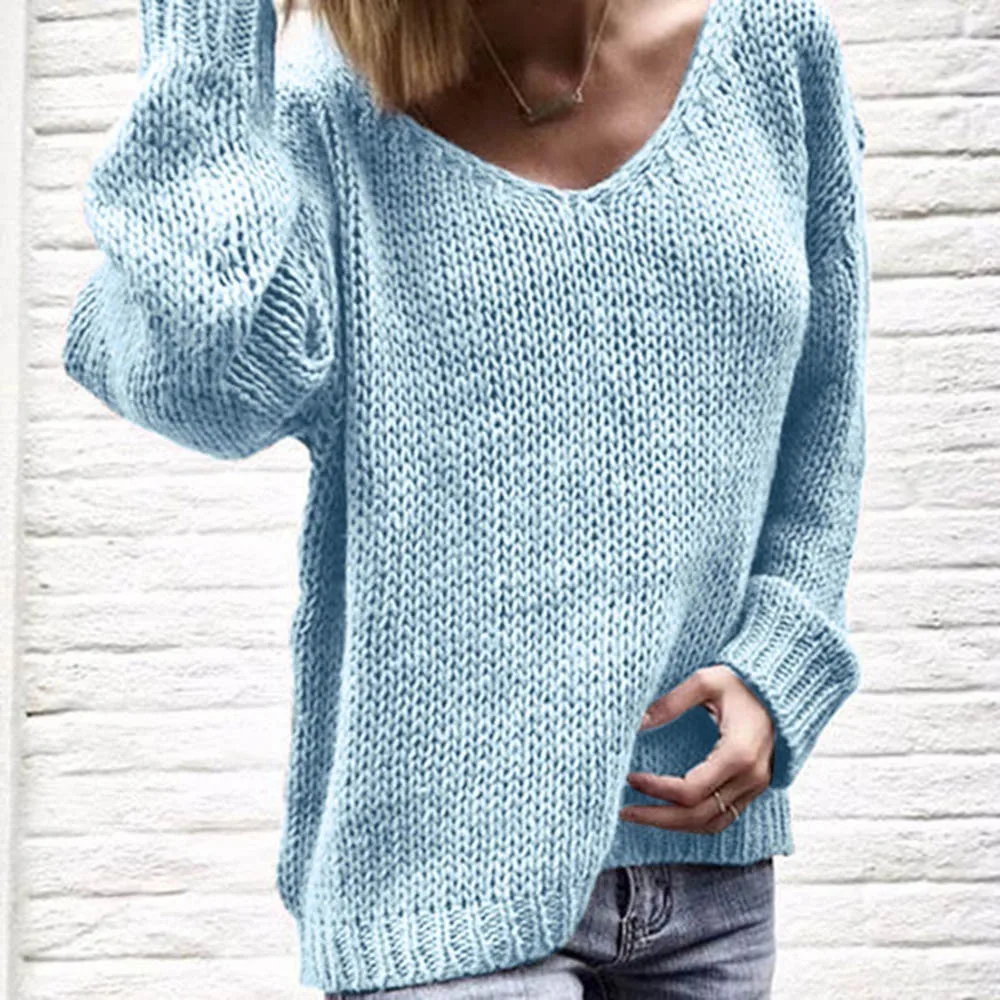 Женский Теплый вязаный пуловер повседневный свободный Однотонный с длинным