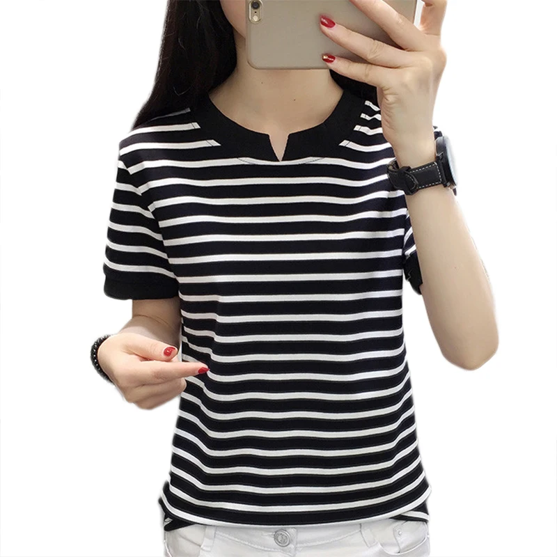 Women Summer Stripe Casual T Shirt 2019 Women O-Neck Short Sleeve T-Shirt Women Cotton Tops Female White Black Tees Shirts 5XL
Women Summer Stripe Casual T Shirt 2019 Women O-Neck Short Sleeve T-Shirt Women Cotton Tops Female White Black Tees Shirts 5XL