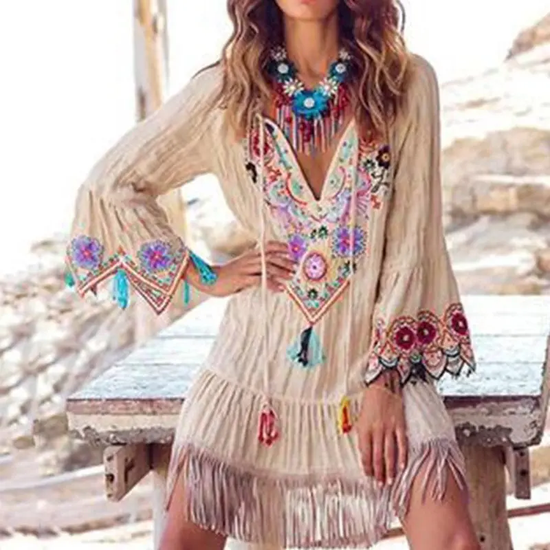 Fashion Floral Embroidery Women Dress Boho Flare Sleeve Elegant White Tassel Summer Beach Casual Chic Travel Sexy Short Dresses
Fashion Floral Embroidery Women Dress Boho Flare Sleeve Elegant White Tassel Summer Beach Casual Chic Travel Sexy Short Dresses