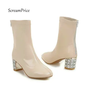 Fashion Rhinestone Thick High Heel Patent Leather Female Ankle Boots Women Autumn Winter Boots Back Zip Large Size Black White
Fashion Rhinestone Thick High Heel Patent Leather Female Ankle Boots Women Autumn Winter Boots Back Zip Large Size Black White