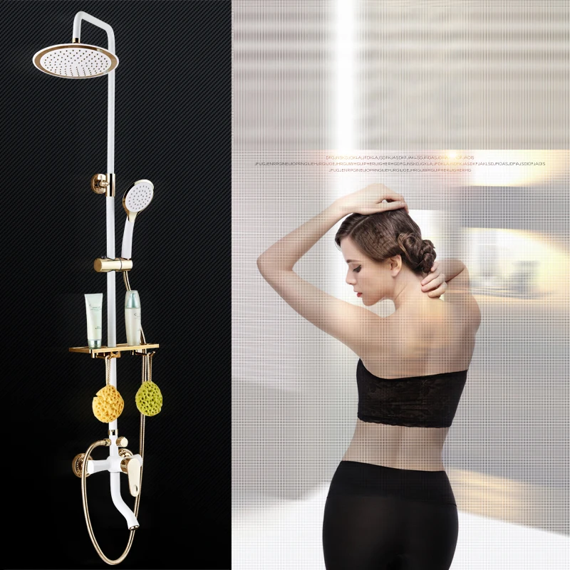 

Dofaso retro shower mixer bath set white and black bath faucets gold bathroom rainfall antique brass shower faucet set